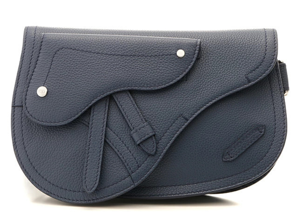 Christian Dior Saddle Shoulder Bag Body Navy Blue Leather
